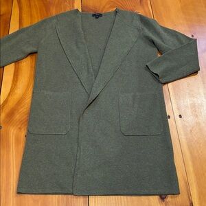 J CREW S Green Merino Wool Collarless Long Fit Sweater Blazer Layer